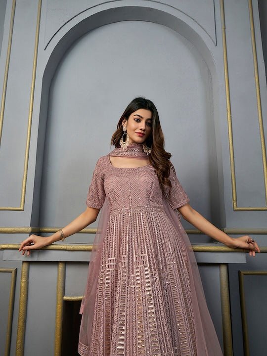 Embroidered Sequined Anarkali Kurta with Dupatta - Inddus.com