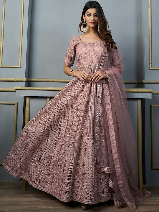 Embroidered Sequined Anarkali Kurta with Dupatta - Inddus.com