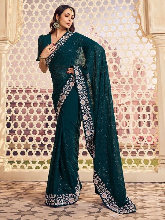 Embroidered Sequinned Saree - Inddus.com