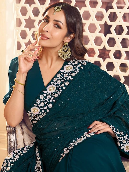 Embroidered Sequinned Saree - Inddus.com