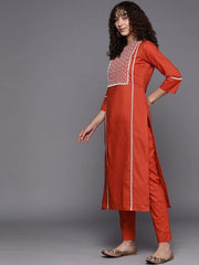 Embroidered Thread Work Kurta with Trousers - Inddus.com