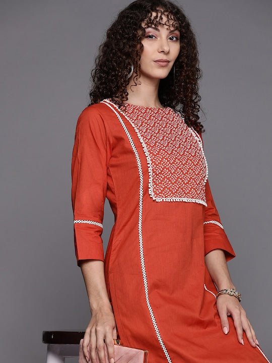 Embroidered Thread Work Kurta with Trousers - Inddus.com