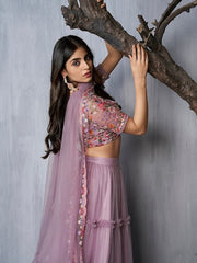 Embroidered Thread Work Semi-Stitched Lehenga & Unstitched Blouse With Dupatta - Inddus.com