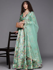 Embroidered Thread Work Unstitched Lehenga & Blouse With Dupatta - Inddus.com