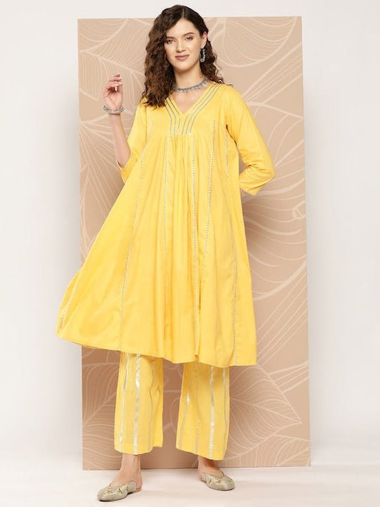 Empire Gotta Patti Pure Cotton Kurta With Palazzos - Inddus.com