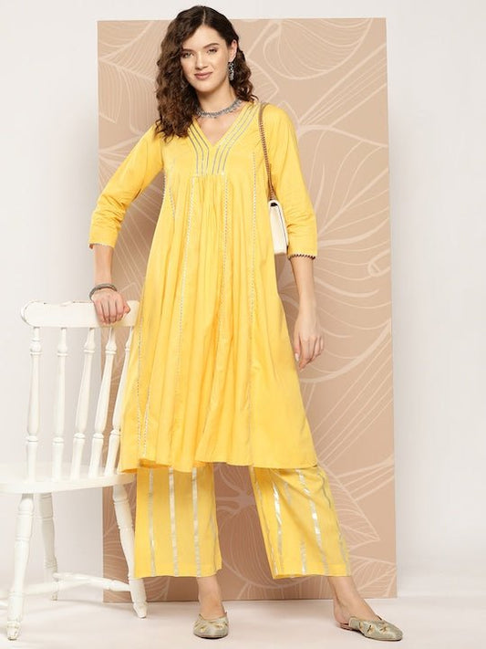 Empire Gotta Patti Pure Cotton Kurta With Palazzos - Inddus.com