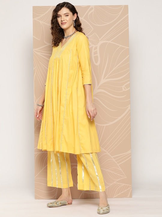 Empire Gotta Patti Pure Cotton Kurta With Palazzos - Inddus.com