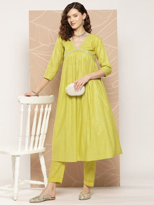 Empire Sequinned Pure Cotton Kurta With Trousers - Inddus.com