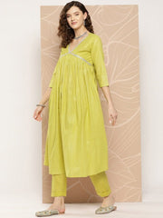 Empire Sequinned Pure Cotton Kurta With Trousers - Inddus.com