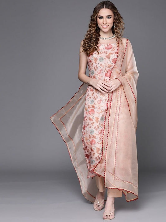 enchanting off white organza printed kurta set