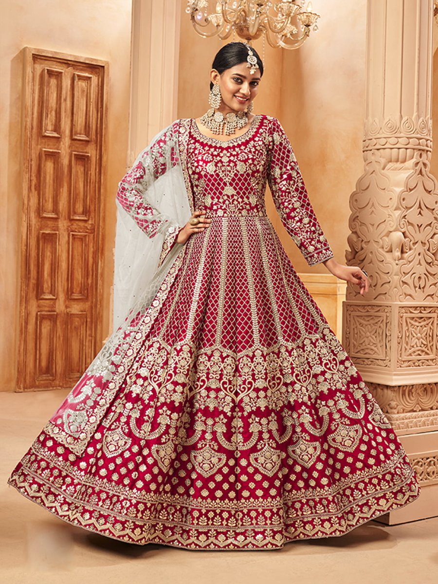 Endearing Rani Red Art Silk Festive Gown - Inddus.com