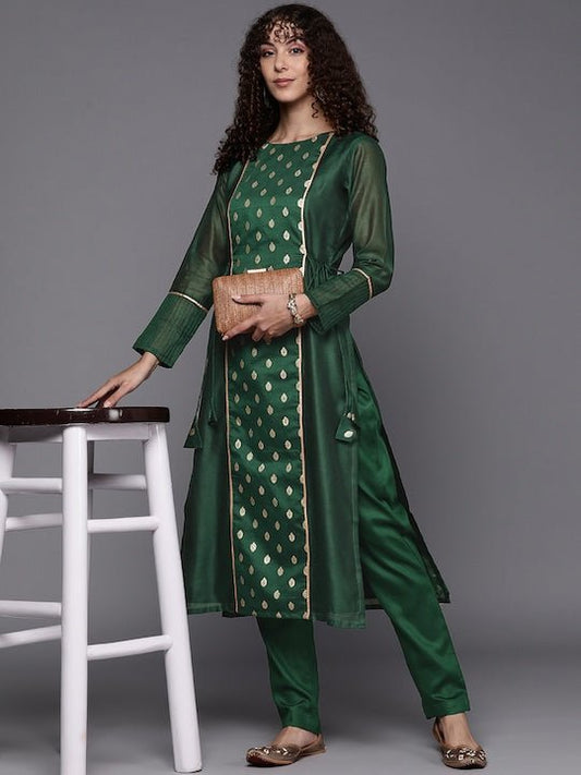 Ethnic Motifs Chanderi Cotton Kurta with Trousers - Inddus.com