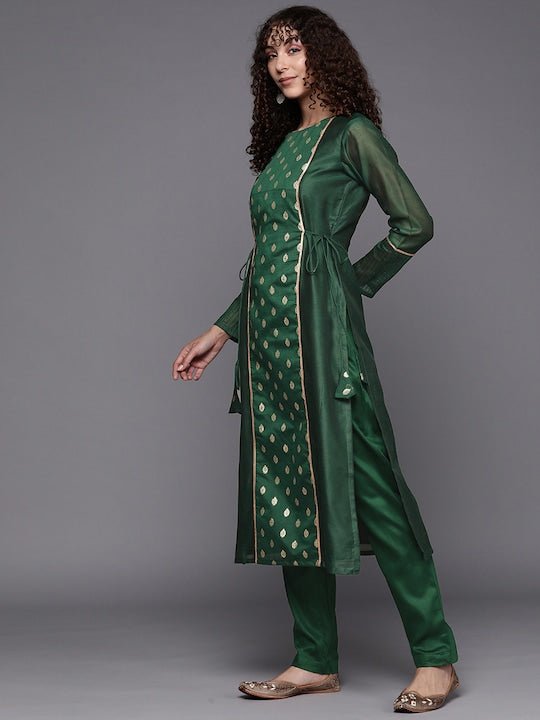 Ethnic Motifs Chanderi Cotton Kurta with Trousers - Inddus.com