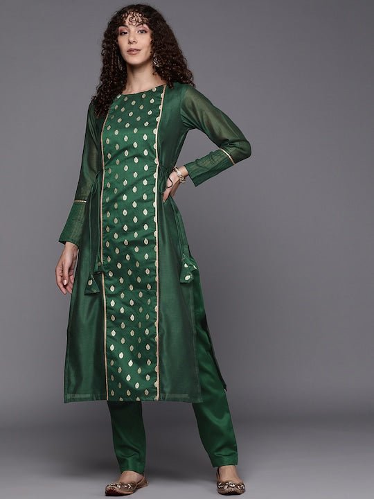 Ethnic Motifs Chanderi Cotton Kurta with Trousers - Inddus.com