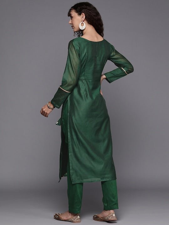 Ethnic Motifs Chanderi Cotton Kurta with Trousers - Inddus.com