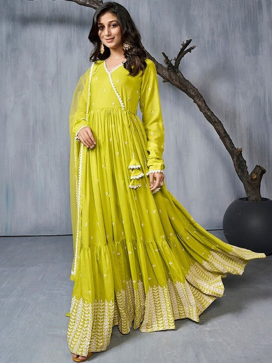 Ethnic Motifs Embroidered Anarkali Kurta With Dupatta - Inddus.com