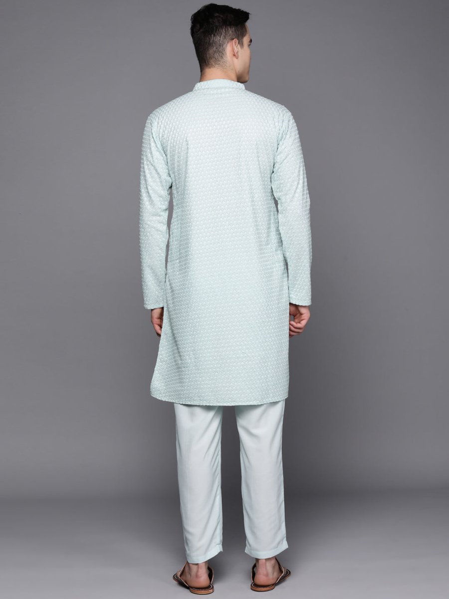 Ethnic Motifs Embroidered Chikankari Kurta with Trousers - Inddus.com