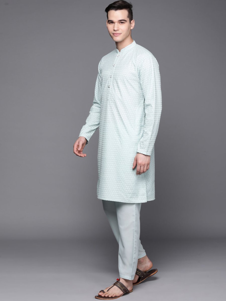 Ethnic Motifs Embroidered Chikankari Kurta with Trousers - Inddus.com