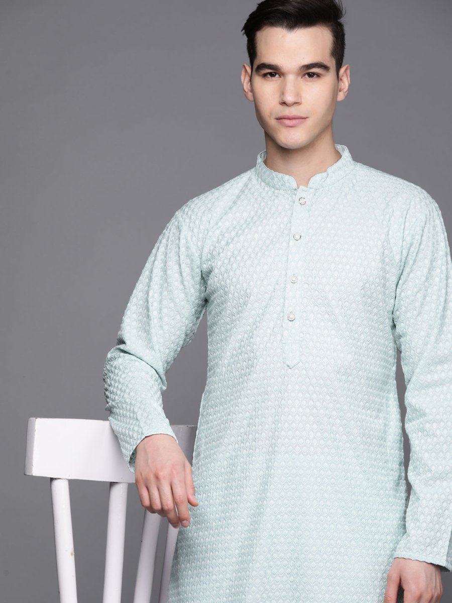 Ethnic Motifs Embroidered Chikankari Kurta with Trousers - Inddus.com