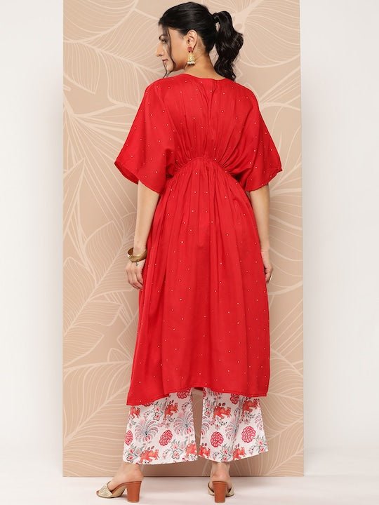 Ethnic Motifs Embroidered Empire Sequinned Kurta With Palazzos - Inddus.com