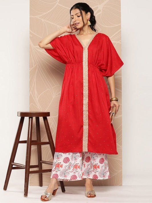 Ethnic Motifs Embroidered Empire Sequinned Kurta With Palazzos - Inddus.com