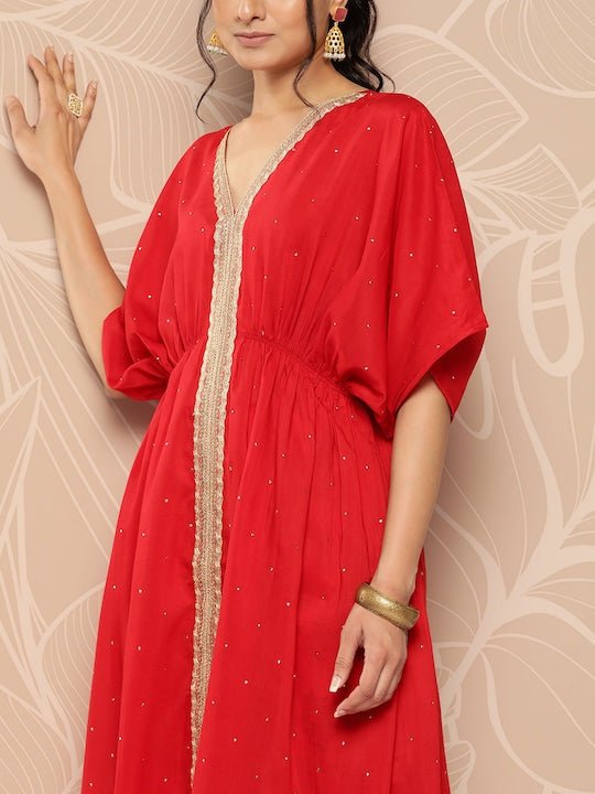 Ethnic Motifs Embroidered Empire Sequinned Kurta With Palazzos - Inddus.com