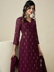 Ethnic Motifs Embroidered Regular Sequinned Kurta With Palazzos & With Dupatta - Inddus.com