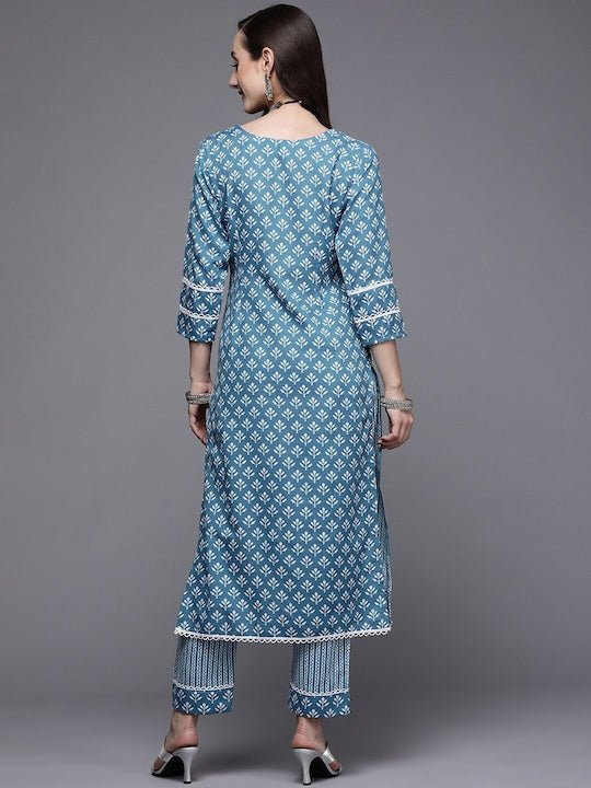 Ethnic Motifs Floral Printed Kurta with Trousers - Inddus.com