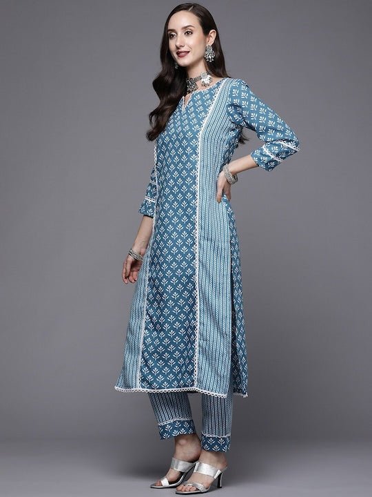 Ethnic Motifs Floral Printed Kurta with Trousers - Inddus.com