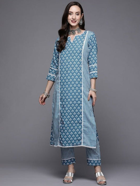 Ethnic Motifs Floral Printed Kurta with Trousers - Inddus.com