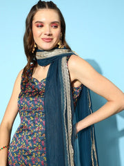 Ethnic Motifs Gotta Patti Kurta With Trousers & With Dupatta - Inddus.com