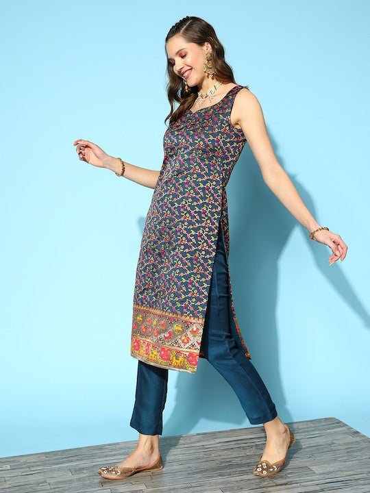 Ethnic Motifs Gotta Patti Kurta With Trousers & With Dupatta - Inddus.com