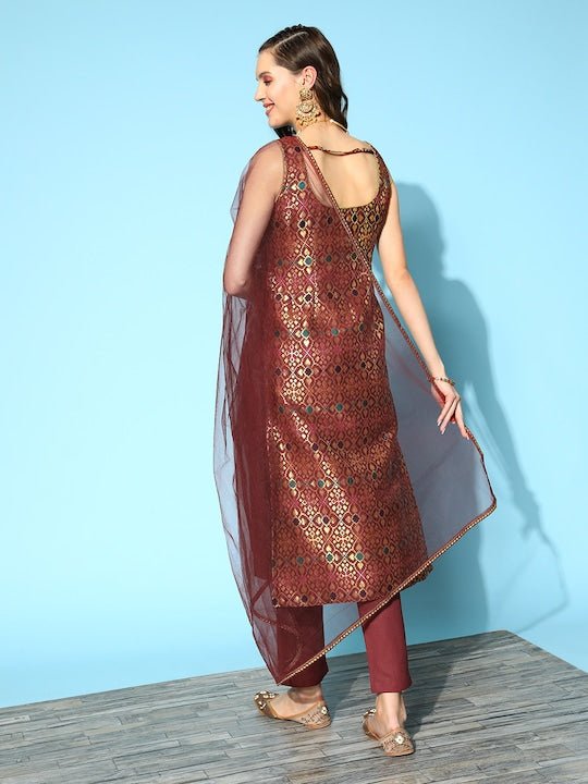 Ethnic Motifs Kurta With Trousers & With Dupatta - Inddus.com