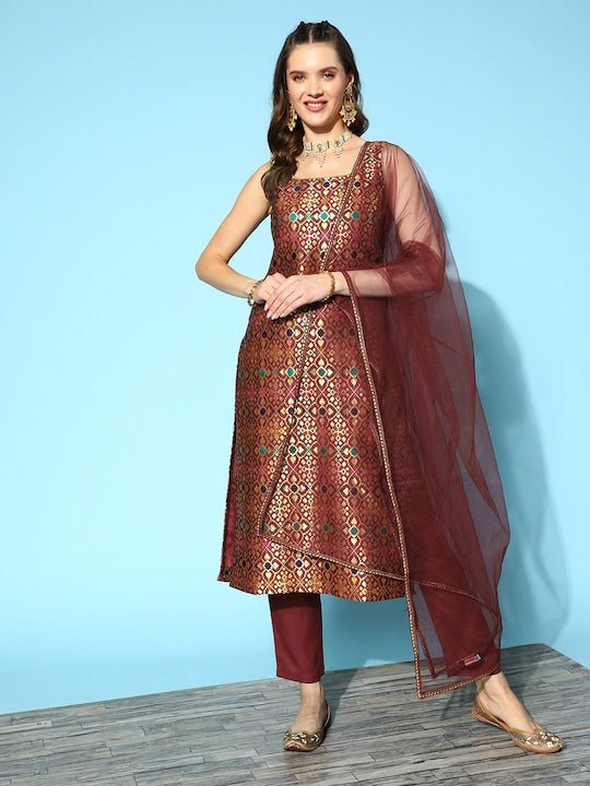 Ethnic Motifs Kurta With Trousers & With Dupatta - Inddus.com