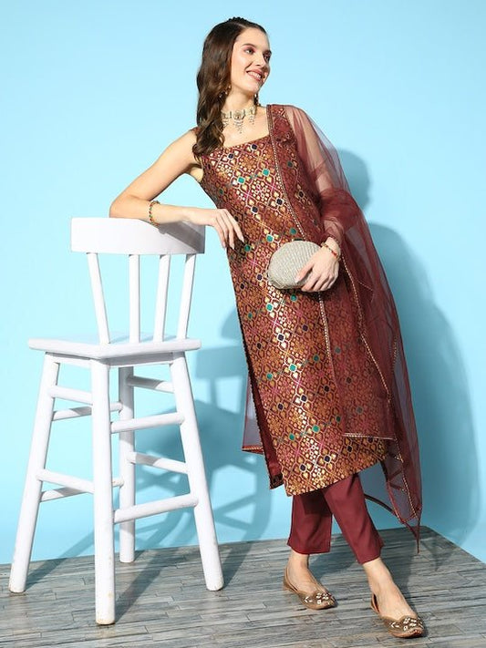 Ethnic Motifs Kurta With Trousers & With Dupatta - Inddus.com