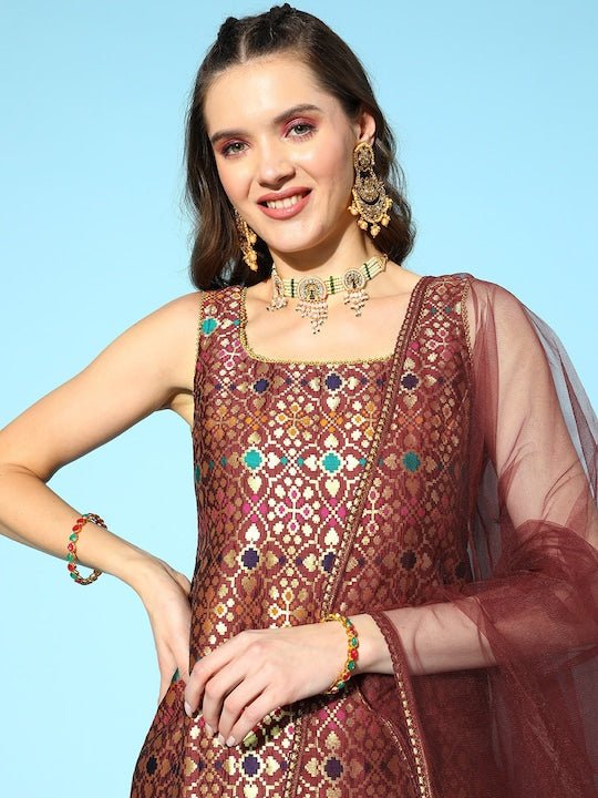 Ethnic Motifs Kurta With Trousers & With Dupatta - Inddus.com