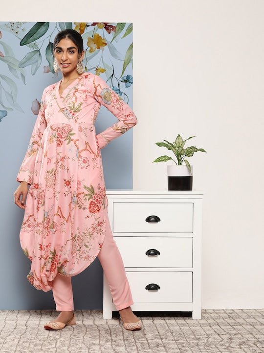 Ethnic Motifs Printed Angrakha Gotta Patti Kurta With Trousers - Inddus.com