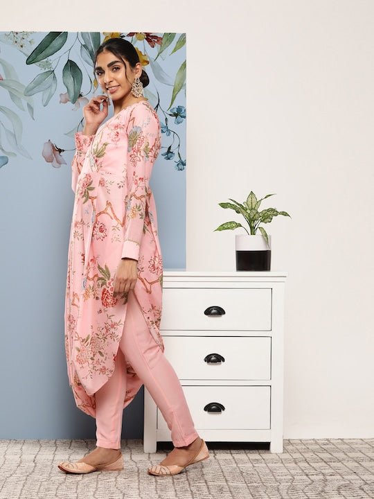 Ethnic Motifs Printed Angrakha Gotta Patti Kurta With Trousers - Inddus.com