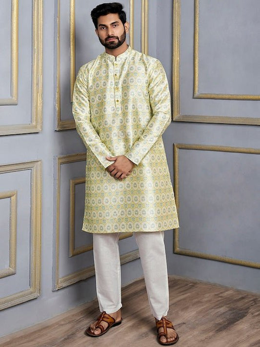 Ethnic Motifs Printed Mandarin Collar Kurta - Inddus.com