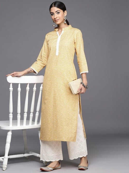 Ethnic Motifs Printed Regular Chikankari Pure Cotton Kurta With Palazzos - Inddus.com