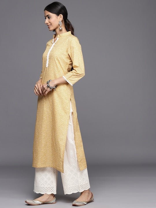 Ethnic Motifs Printed Regular Chikankari Pure Cotton Kurta With Palazzos - Inddus.com