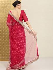 Ethnic Motifs Sequinned Embroidered Net Saree