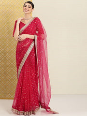 Ethnic Motifs Sequinned Embroidered Net Saree