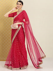 Ethnic Motifs Sequinned Embroidered Net Saree