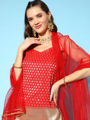 Ethnic Motifs Straight Kurti With Sharara & With Dupatta - Inddus.com