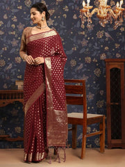 Ethnic Motifs Woven Design Zari Saree - Inddus.com