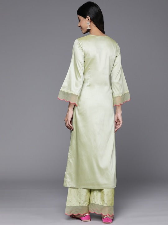 Ethnic Motifs Yoke Design Flared Sleeves Kurta With Palazzos - Inddus.com