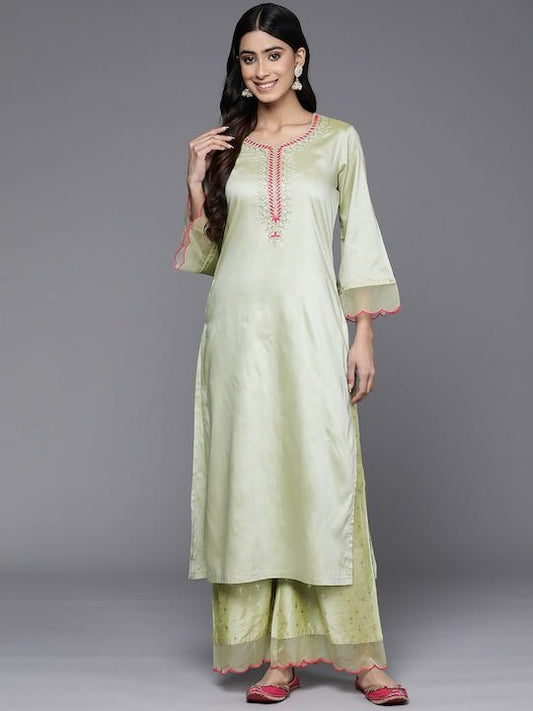 Ethnic Motifs Yoke Design Flared Sleeves Kurta With Palazzos - Inddus.com