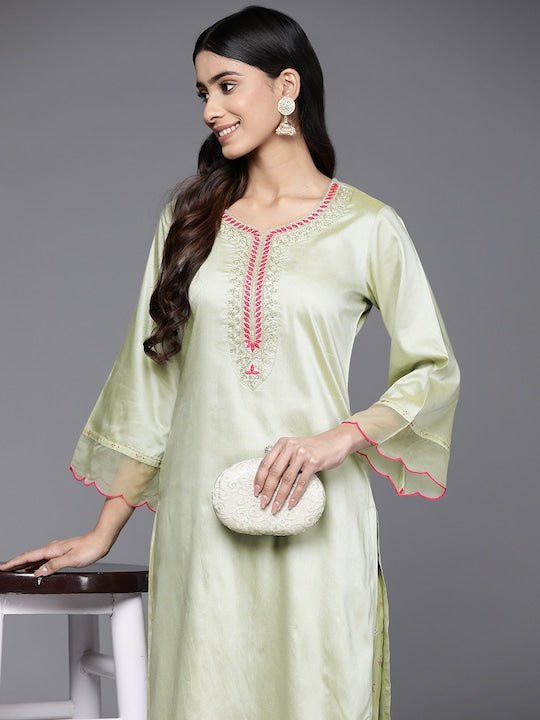 Ethnic Motifs Yoke Design Flared Sleeves Kurta With Palazzos - Inddus.com