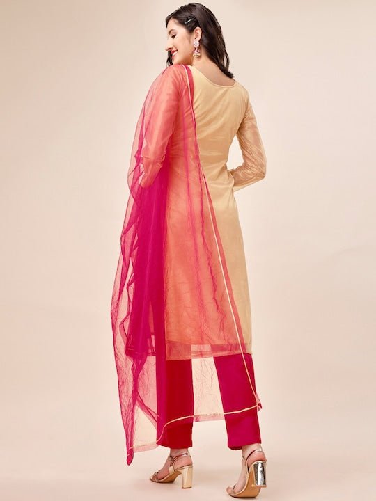 Ethnic Motifs Yoke Design Sequined Kurta With Trousers & Dupatta - Inddus.com